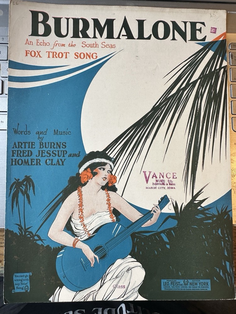 P 1924 Exotic Sheet Music BURMALONE (An Echo From The South Seas)