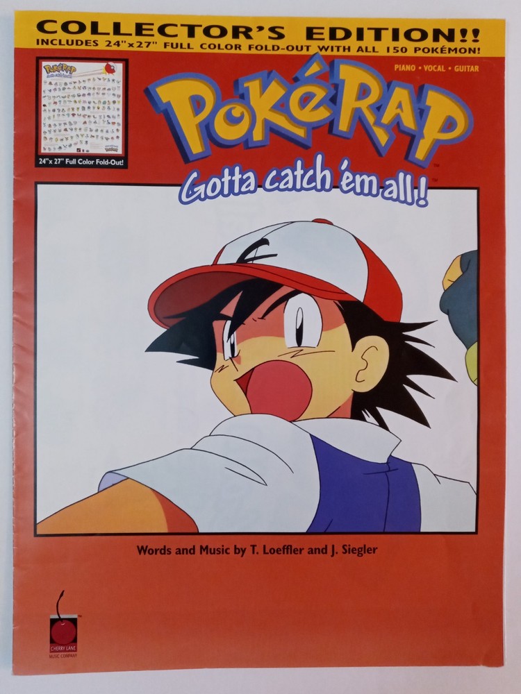 1999 PokeRap Pokeman Sheet Music Collector 24”x27” Poster on Back Poke Rap