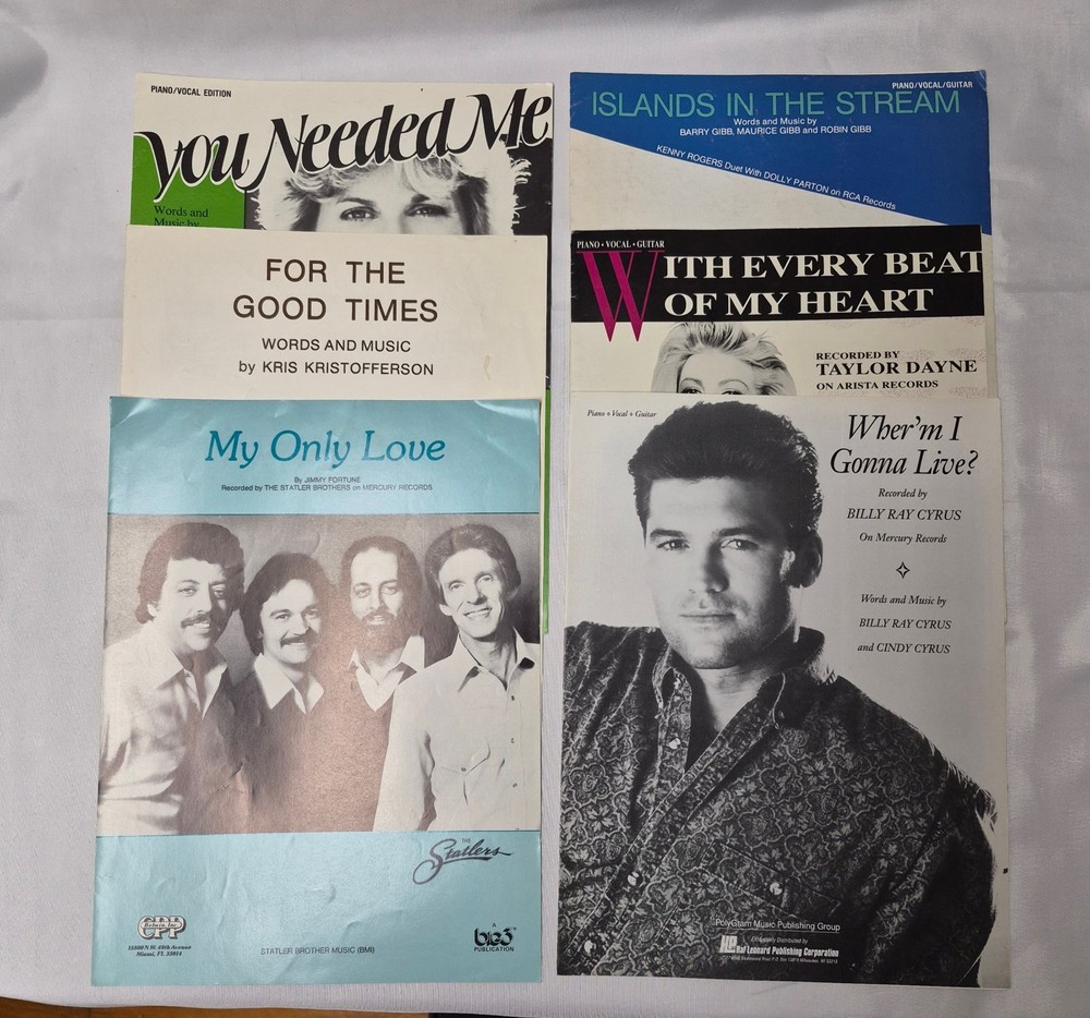 Vintage Sheet Music Lot – 6 Pieces Piano Vocal Guitar 1960s-1990s Love Songs