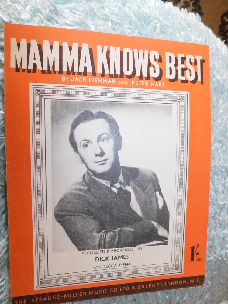 VINTAGE ORIGINAL SHEET MUSIC 1950 MAMMA KNOWS BEST DICK JAMES