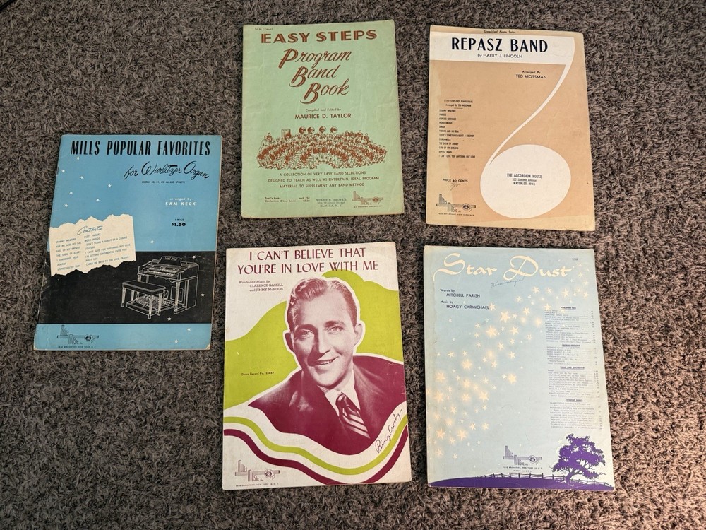 Vintage Sheet Music & Band Instruction Book Lot Mills Music Bing Crosby 5 Pc