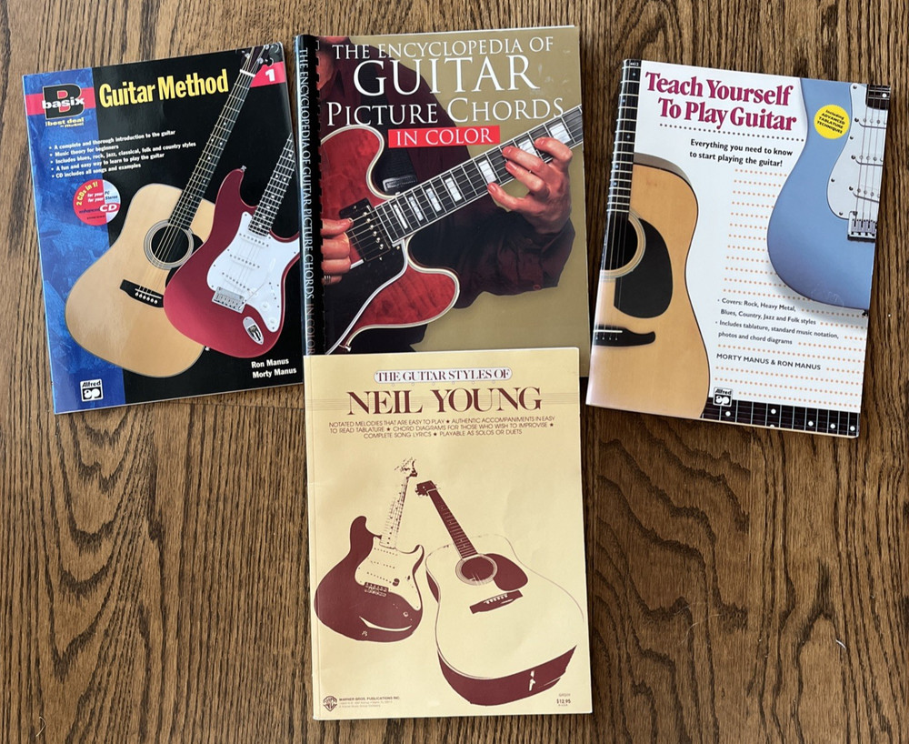 Guitar Music Instruction Book Lot of 4 Guitar Method Teach Yourself + Neil Young