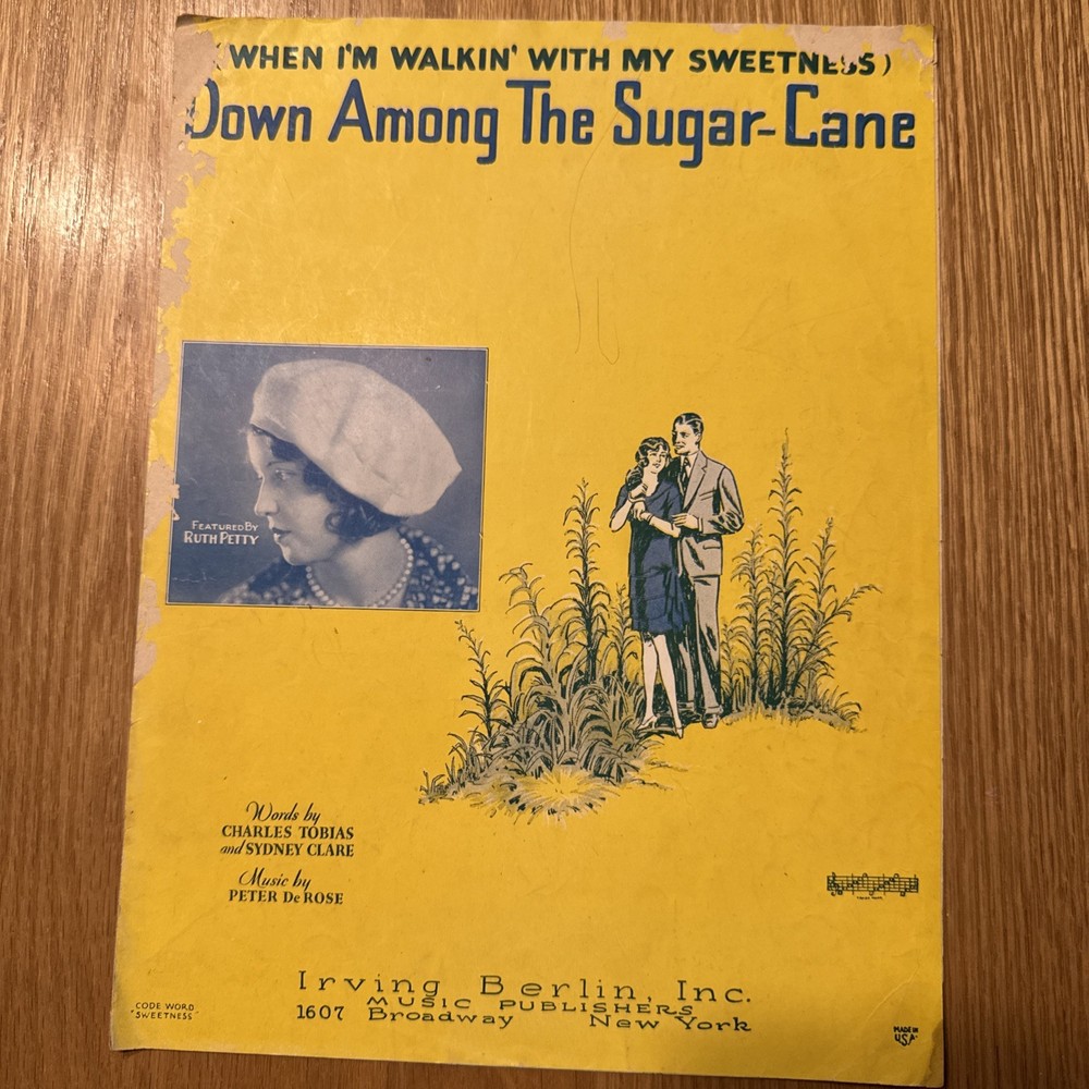 Vintage “Down Among The Sugar Cane” Sheet Music, 1929