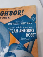 Hi Neighbor Sheet Music Vintage 1941 San Antonio Rose By Jack Owens