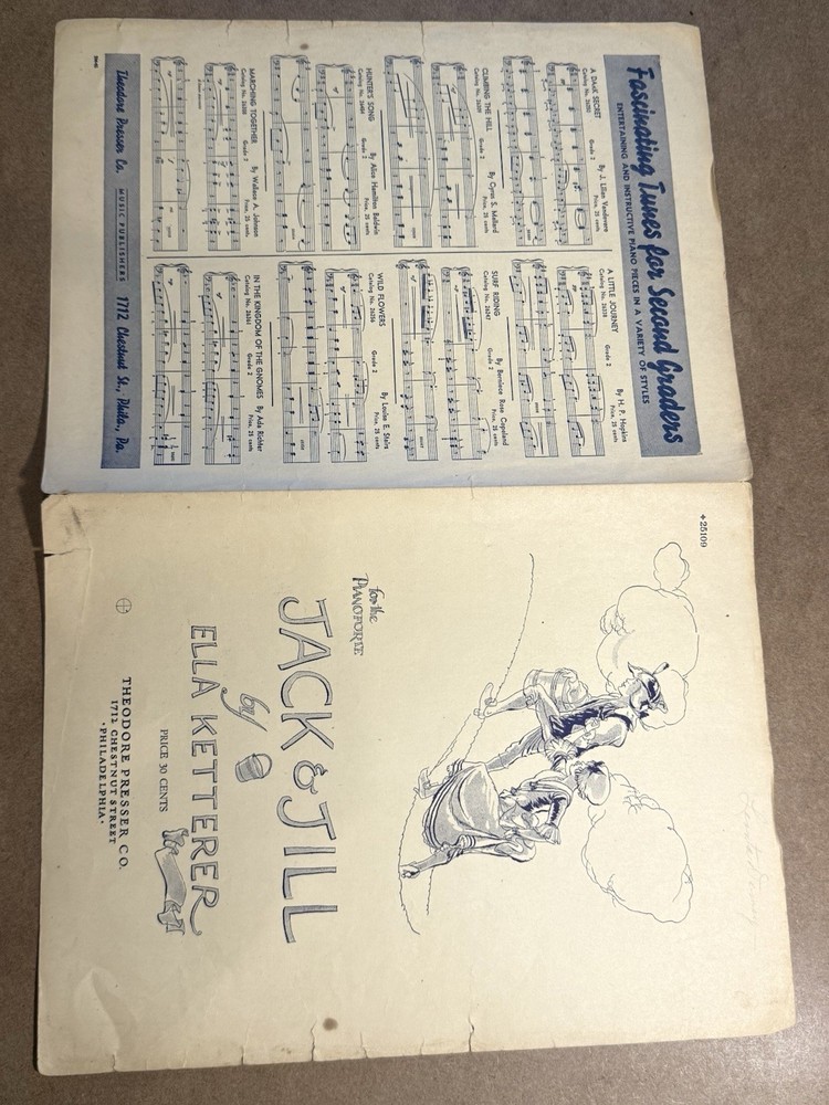 1930 Jack & Jill Piano Sheet Music – Ella Ketterer – Presser – Vintage