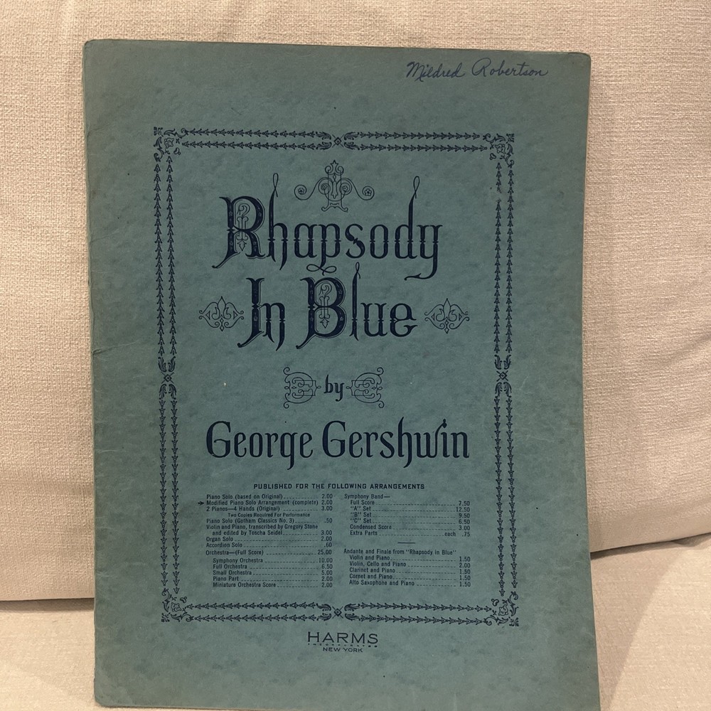 Vintage George Gershwin « Rhapsody in Blue » Piano Score Presentation copy Harms
