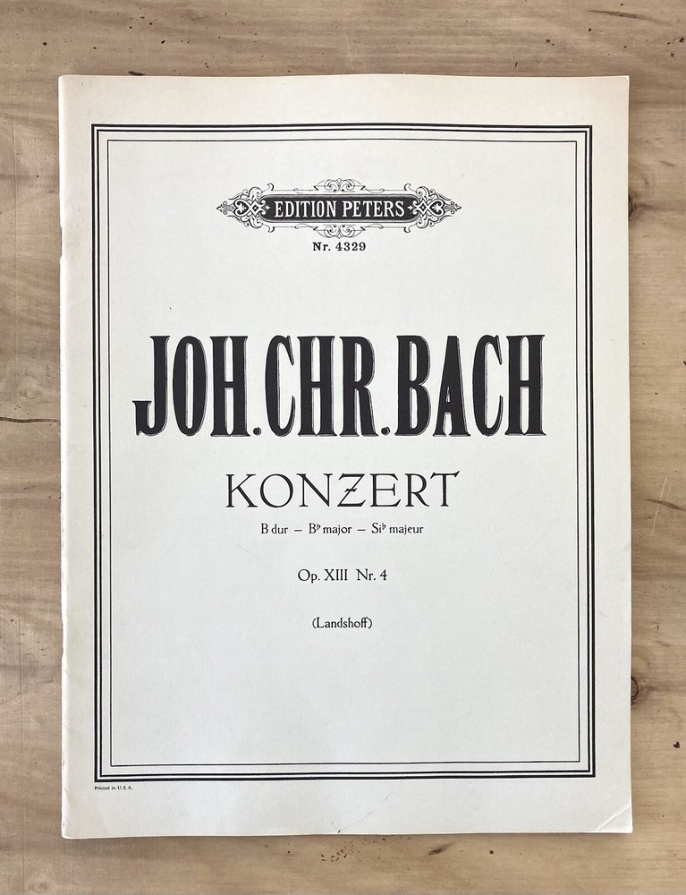 Edition Peters Nr 4329 Joh.Chr.Bach Konzert B Major Op XIII Nr 4 Music Book