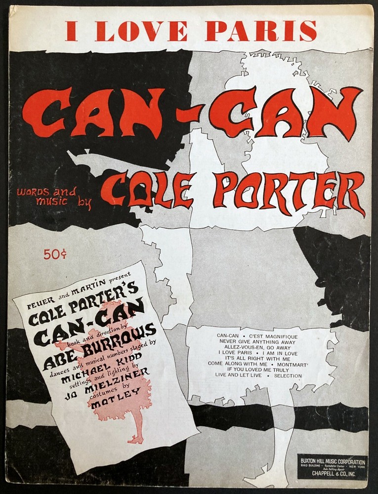 1953 « CAN-CAN » BROADWAY THEATRE SHEET MUSIC « I LOVE PARIS » COLE PORTER