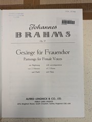 Part Songs for Female Voices (op.17): Brahms: Lengnick & Co. Ltd: Music Score