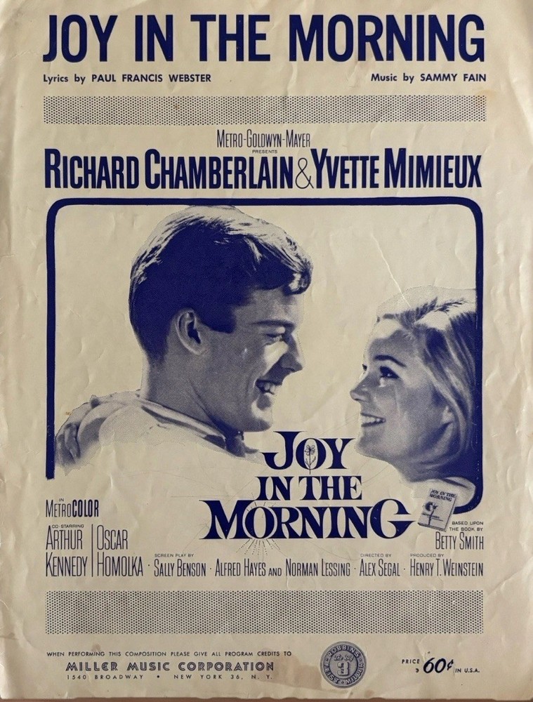 Joy In The Morning ~ Piano Sheet Music By Paul F. Webster 1965 R. Chamberlain