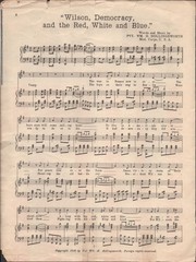 1918 WWI WILSON DEMOCRACY, THE RED WHITE & BLUE military sheet music KANSAS CITY