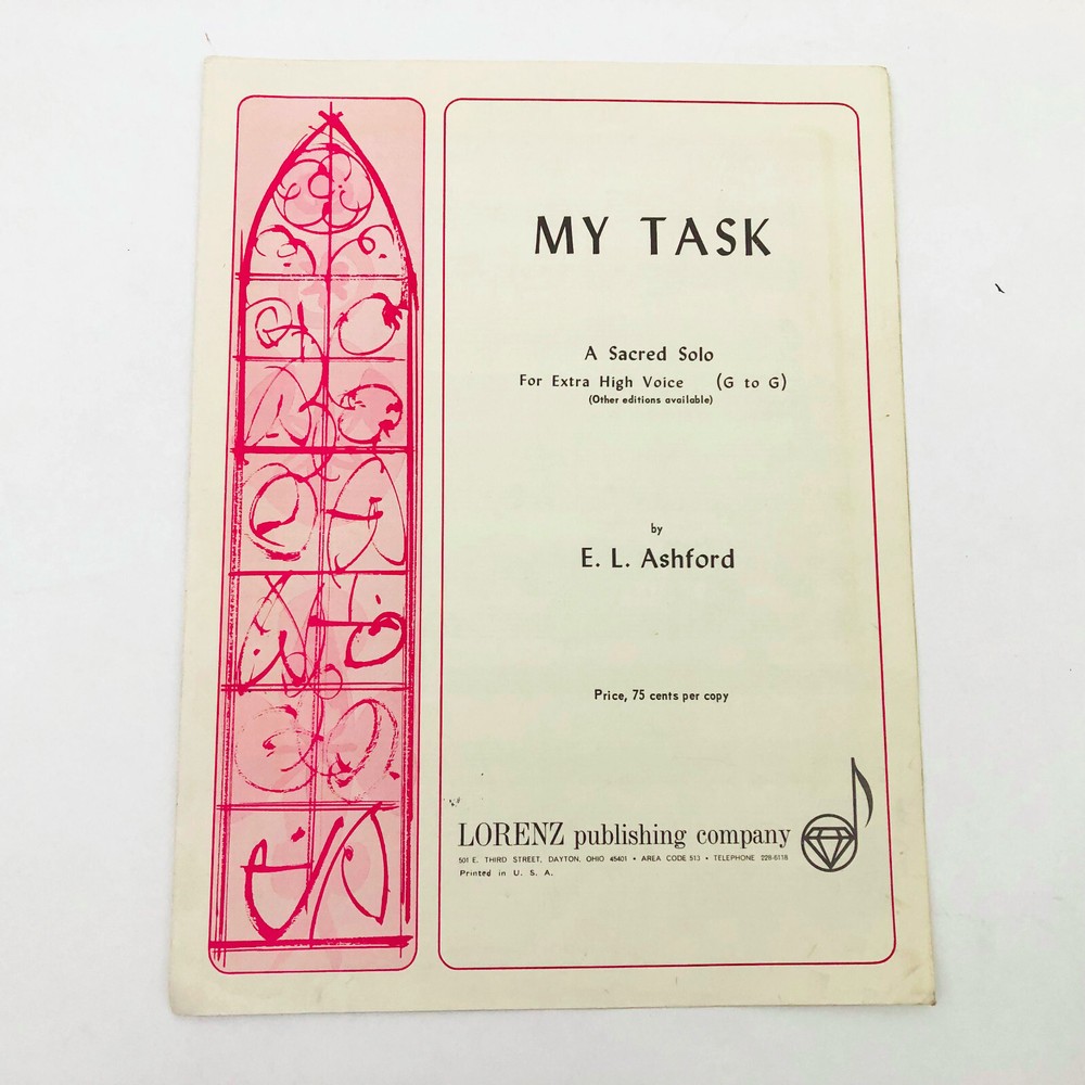 My Task by E I Ashford Sheet Music Vocal Sacred Extra High Voice Vintage
