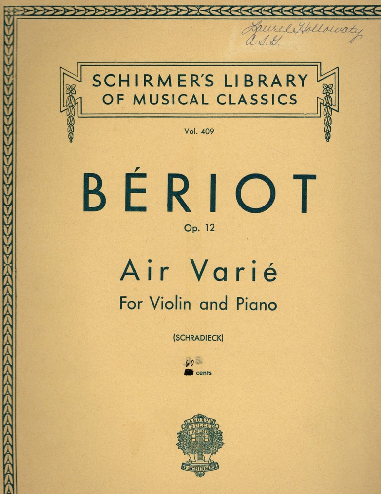 Charles de Beriot – Airs Varies No, 6 in A, Op. 12, for Violin and Piano