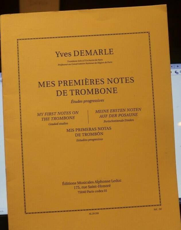 Trombone Mes Premieres Notes de Trombone by Demarle (My First Notes) retail $37