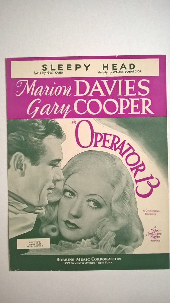 Marion Davies Gary Cooper Sleepy Head Sheet Music 1934 MGM Movie Operator 13