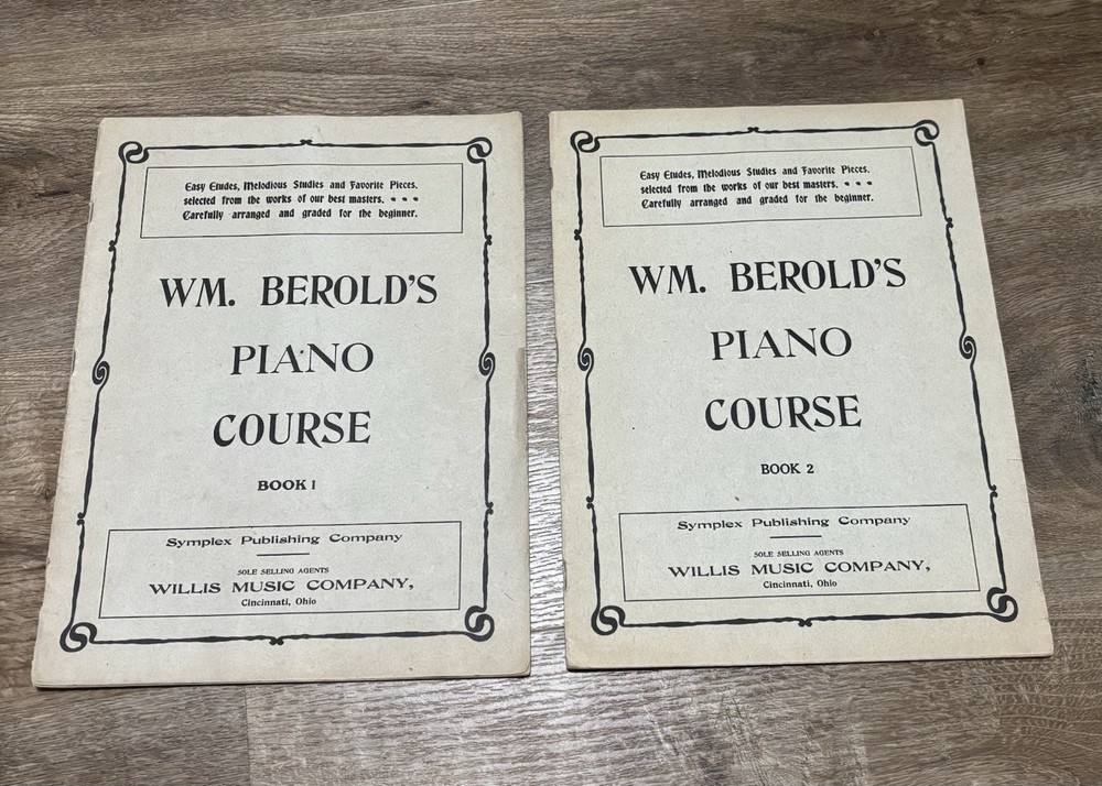 WM. Berold’s Piano Course Book 1 & 2, 1904-15 Vintage Sheet Music Instruction