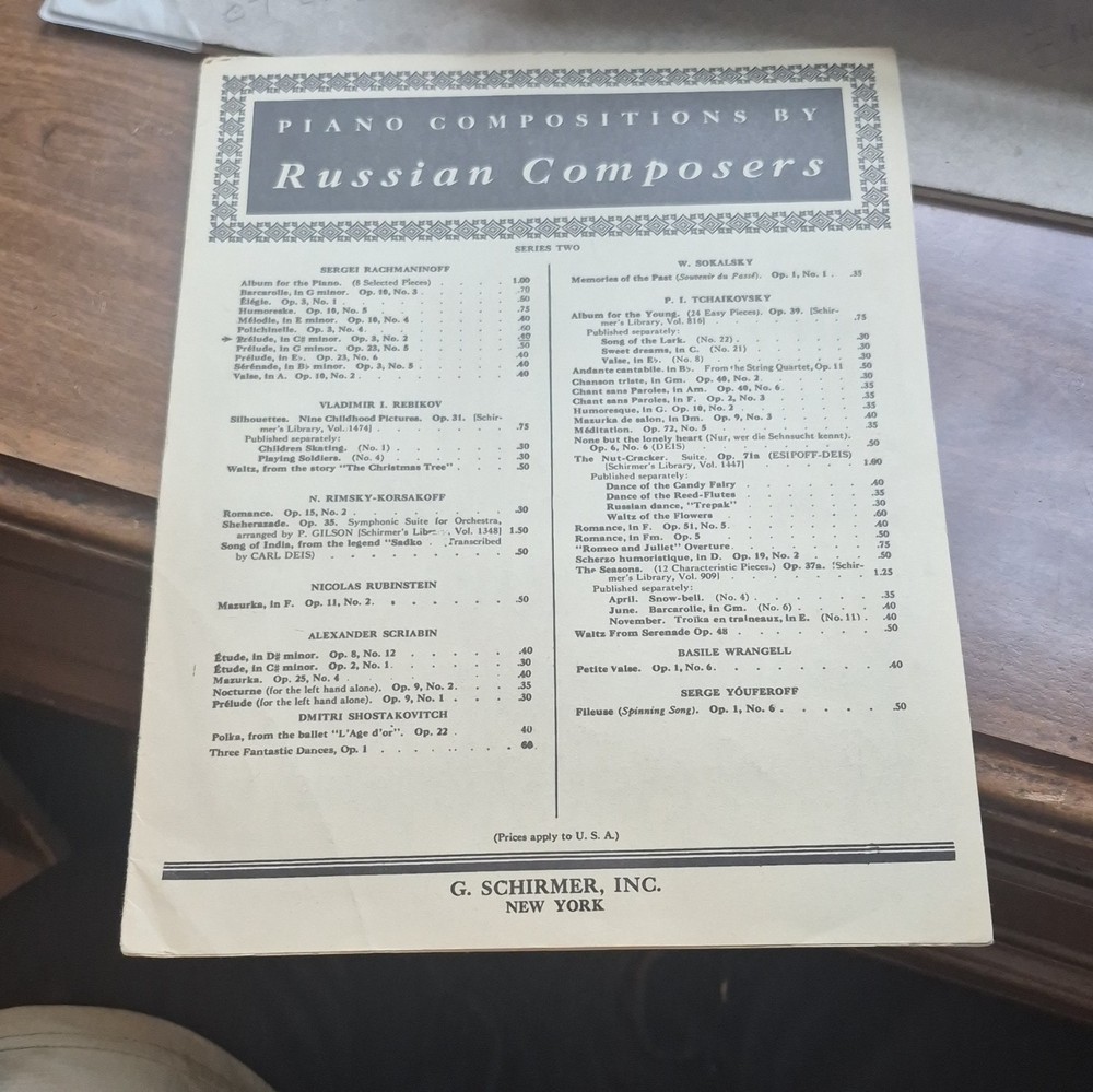 G. Schirmer Piano Compositions by Russian Composers Piano Solo Sheet Music 13505
