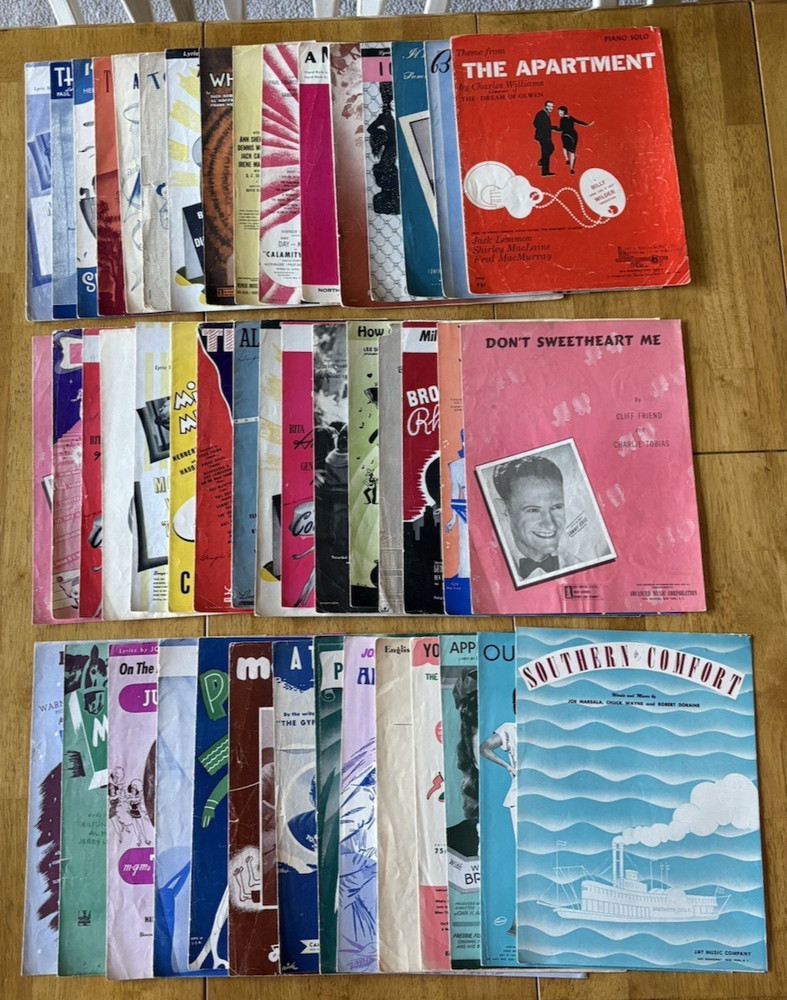 Mixed Lot of 47 Vintage 1940&rsquo;s Piano Vocal Sheet Music. Folk, Pop, Etc.
