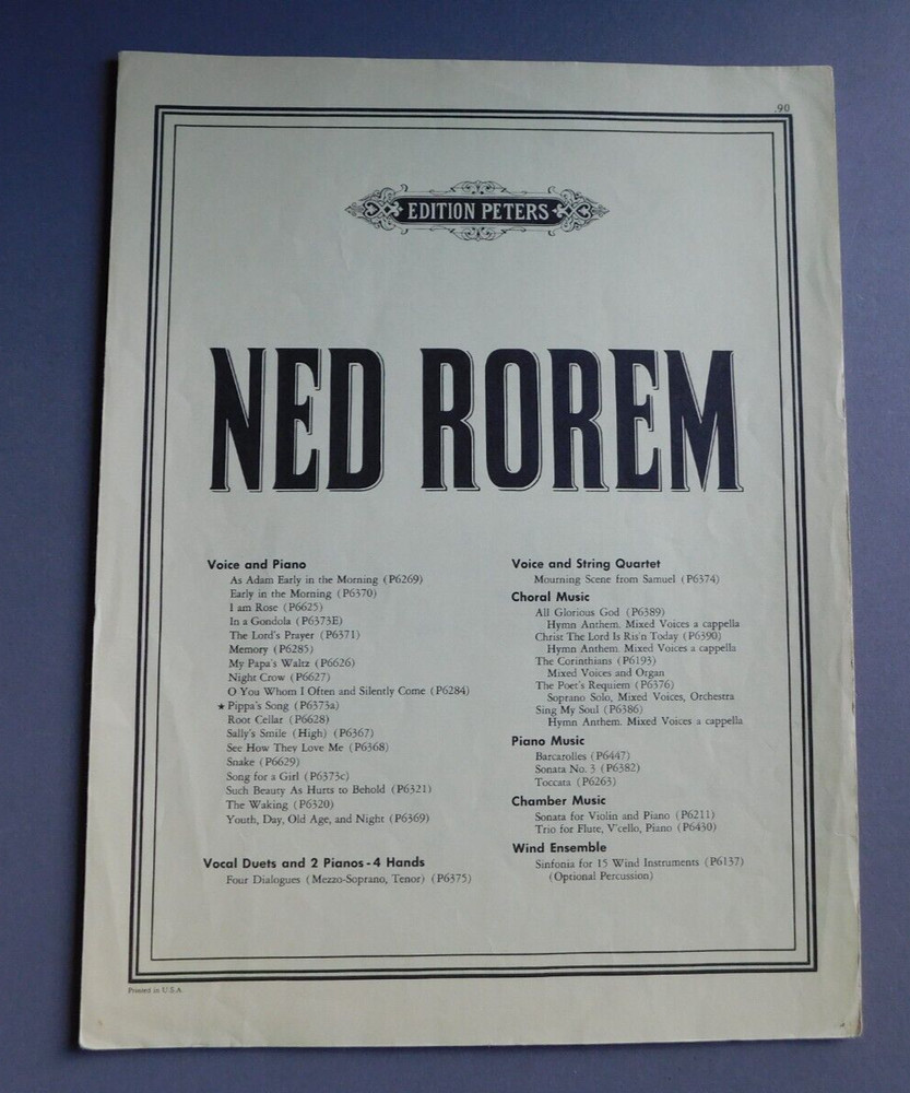 Pippa&rsquo;s Song – Ned Rorem / Robert Browning – 1963 sheet music High Voice, Piano