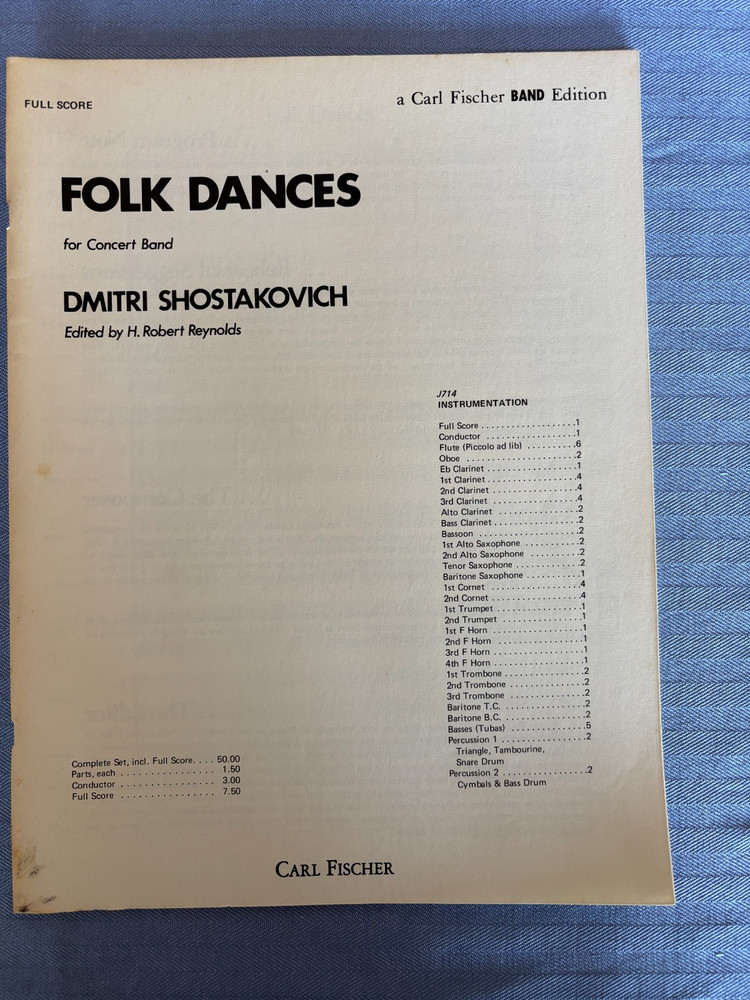 Folk Dances for Concert Band by Dmitri Shostakovich/Reynolds: Full Score 1979