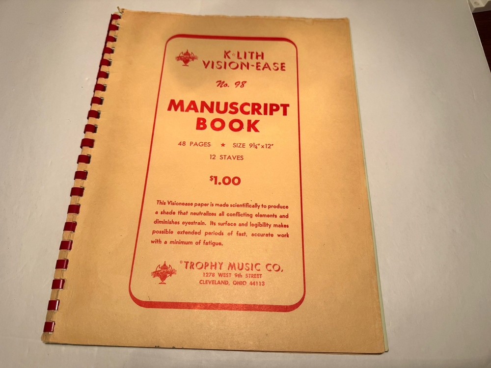 Vintage Blank Sheet Music spiral bound Book – Manuscript Paper 12 staves 60s