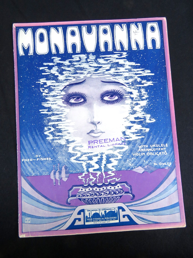 1924 MONAVANNA Sheet Music, Fred Fisher Art Deco Cover Art Al Owles