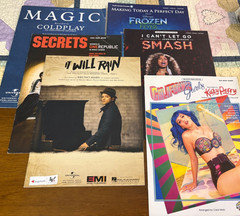 Popular Sheet music piano guitar vocal. NEW. Lot of 6. Pop Disney Coldplay Bruno