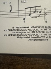 Vintage 1992 (1935) Sheet Music, Summertime, Porgy And Bess, George Gershwin