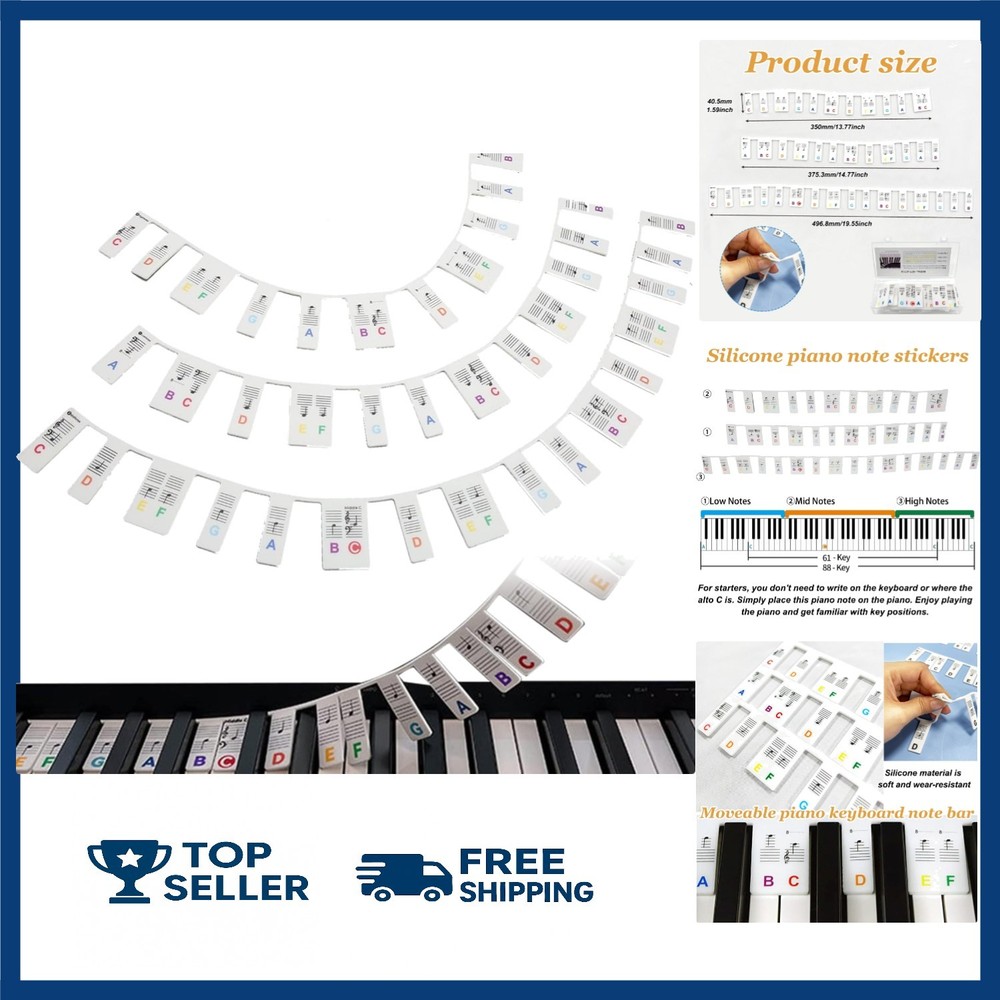 Piano Notes Guide for Beginners – 88-Key Full Size Piano Stickers, Removable Key