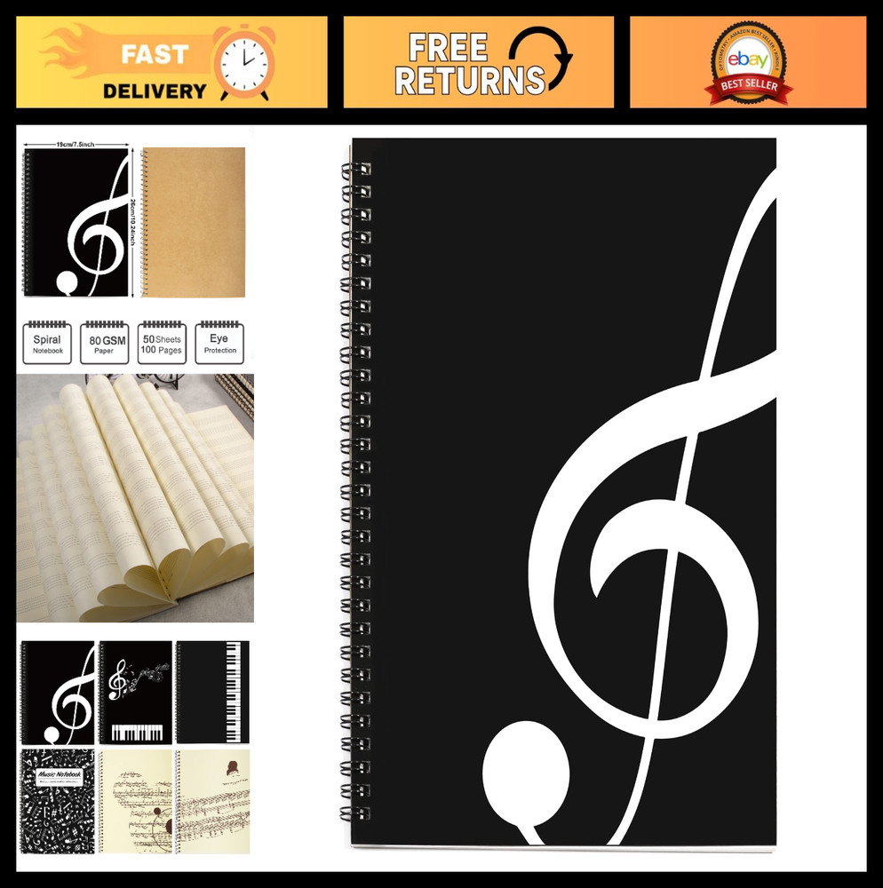 Blank Sheet Music Manuscript Notebook – 100 Pages, 26x19cm, Black Art Paper