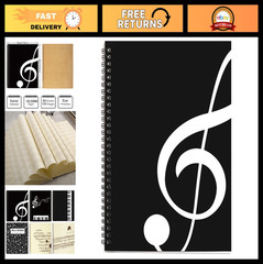 Blank Sheet Music Manuscript Notebook – 100 Pages, 26x19cm, Black Art Paper