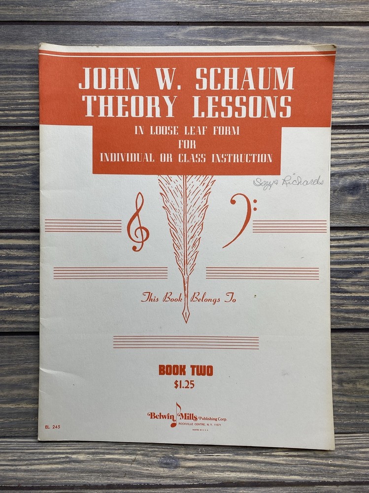Vtg Sheet Music Book John W Schaum Theory Lessons Loose Leaf Form Book Two 1946