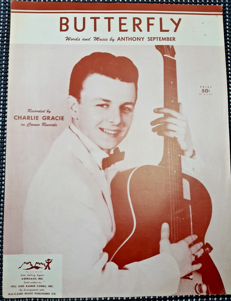 Charlie Gracie Butterfly 1957 Sheet Music Anthony September Rockabilly Piano VTG