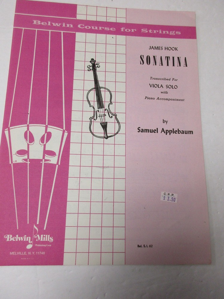 James Hook Sonatina Transcribed for Viola and Piano Sheet Music Samuel Applebaum