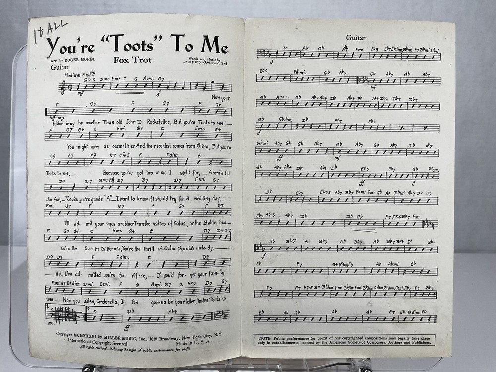 You&rsquo;re Toots To Me Sheet Music Fox Trot Jacques Krakeur Guitar