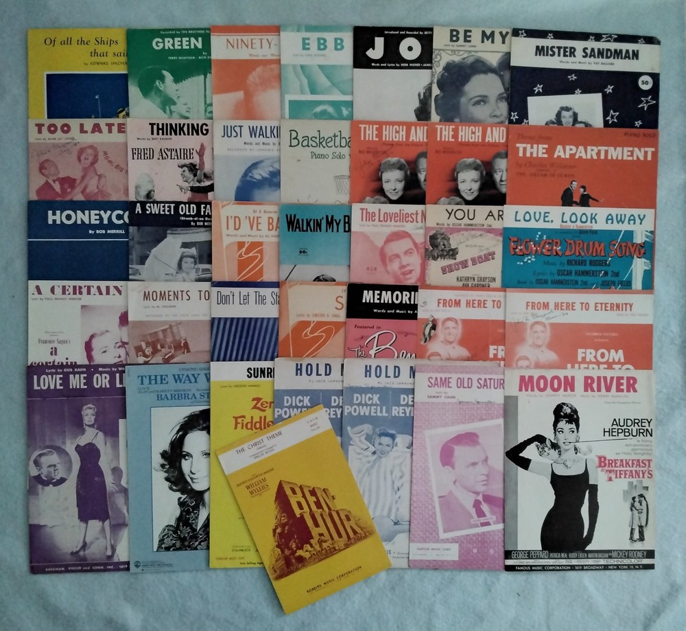 Vintage Sheet Music 36 pc Mixed Lot 1950s 1960s 1970s Movie Themes Popular Songs