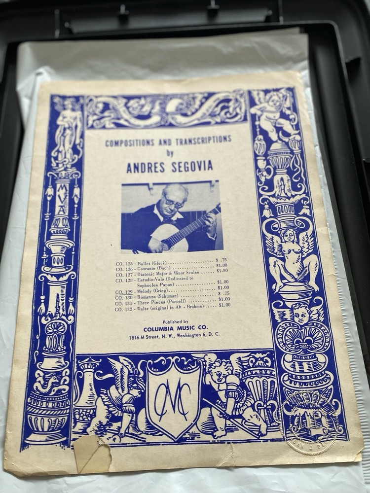 Vtg Andres Segovia Melody Classical Guitar Solo Sheet Music Song Transcriptions
