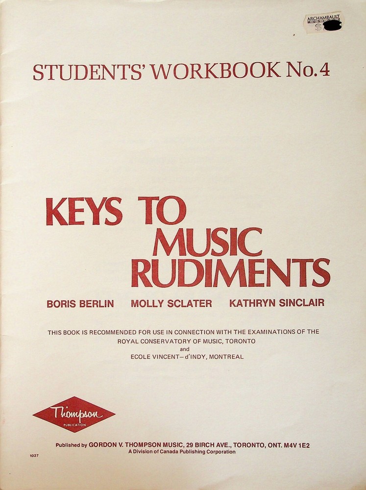 Keys To Music Rudiments Students Workbook #4 Piano Sheet Music Song Book