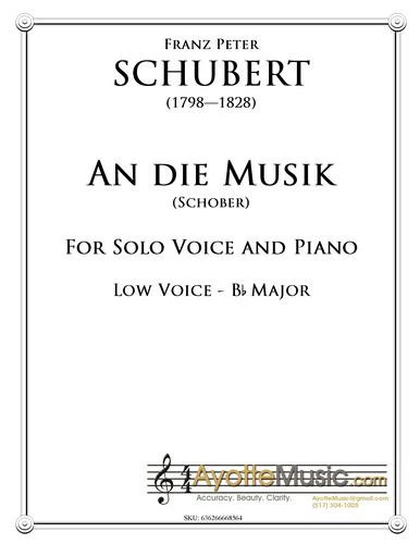 Schubert – An Die Musik for Low Voice in B-flat Major