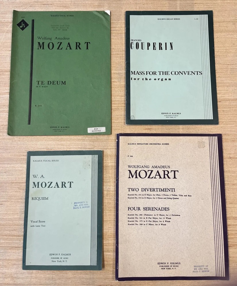 Kalmus Vocal Scores with Latin Text, W. A. Mozart, Requiem, Te Deum, Lot of 4