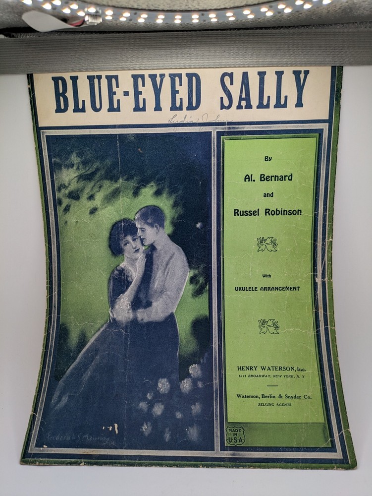 BLUE-EYED SALLY 1920s Vintage Sheet Music Bernard, Robinson UKULELE Antique 1924