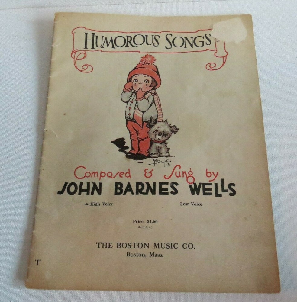 1929 VTG- Humorous Songs MUSIC BOOK~By John Wells~Boston Mass.
