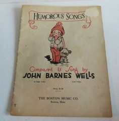 1929 VTG- Humorous Songs MUSIC BOOK~By John Wells~Boston Mass.