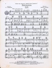 Savanna Sheet Music Jamaica 1957 Broadway Musical Harold Arlen Edgar Harburg