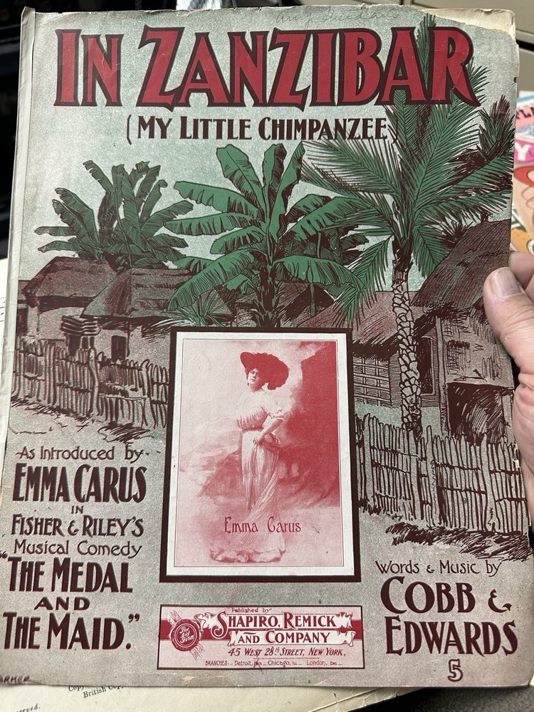 1904 11×14 Ragtime Exotic Sheet Music ‘in Zanzibar’ by Cobb & Edwards