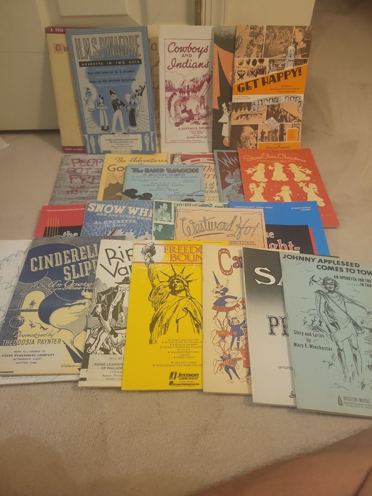 Giant Lot of 24 VINTAGE PIANO SHEET MUSIC Singles 1930s-1990s Musicals Patriotic