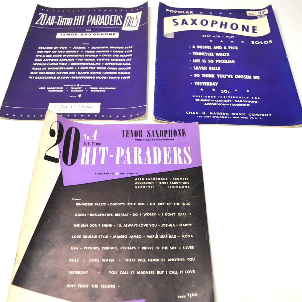 Vintage Lot of 3 Tenor Saxophone Music Books Hit Paraders Popular Chas H. Hansen