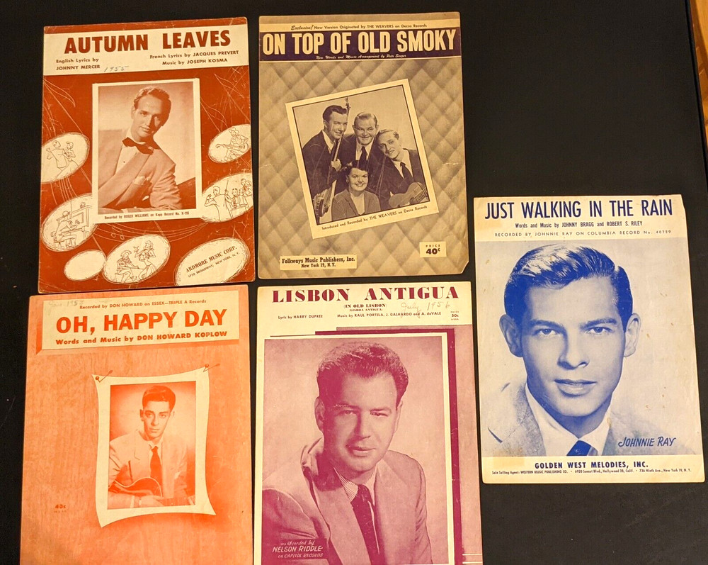 1940&rsquo;s 1950&Prime;s Vintage Lot of 5 Sheet Lyrics Words Music