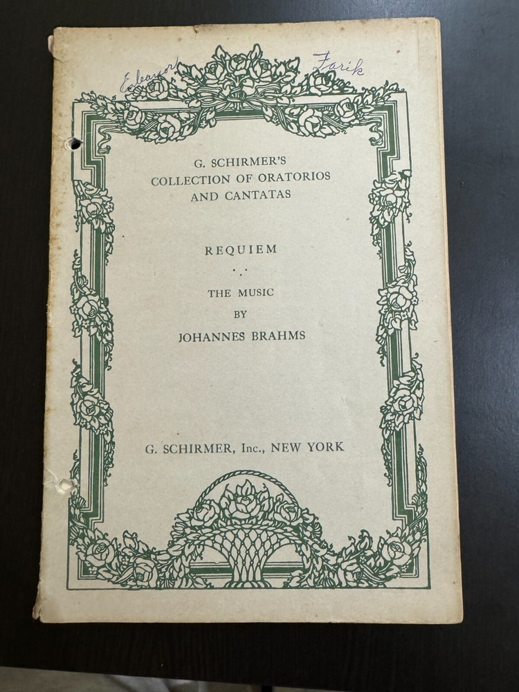 ORGAN SHEET MUSIC G. SCHIRMER&rsquo;S COLLECTION OF ORATORIOS/CATANAS-REQUIEM- BRAHMS