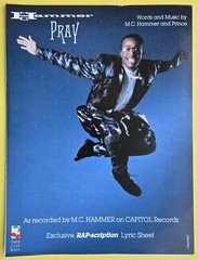 MC Hammer Pray RAP-scription Lyric Sheet Music Cherry Lane Prince 1990 US SELLER